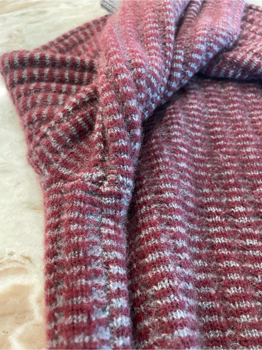 Saks Fifth Avenue Cashmere Sweater Maroon and Grey Striped Mens XL Crewneck - Picture 10 of 12